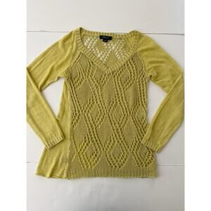Christopher Fisher Open Knit Linen Sweater Women S/P Yellow Boho Beach
